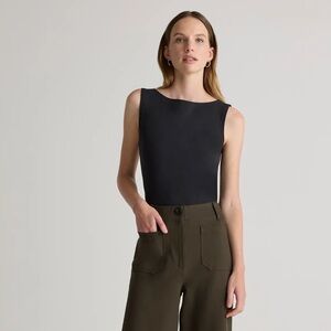 NWT QUINCE Stretch Cotton Jersey Boat Neck Tank Small Black 4620